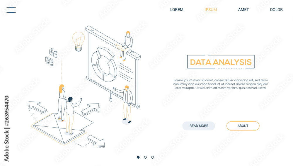 Poster data analysis - line design style isometric web banner