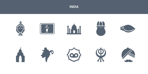 10 india vector icons such as turban, sikhism, telugu language, assam, odisha contains biju janata dal, ugadi, uttar pradesh, bollywood, durga puja. india icons