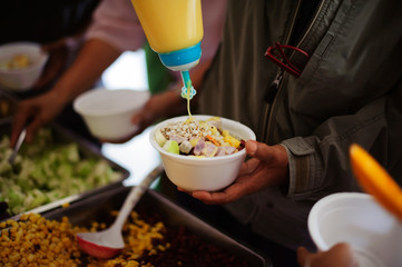 Donate leftover food to hungry people, Concept of poverty and hunger
