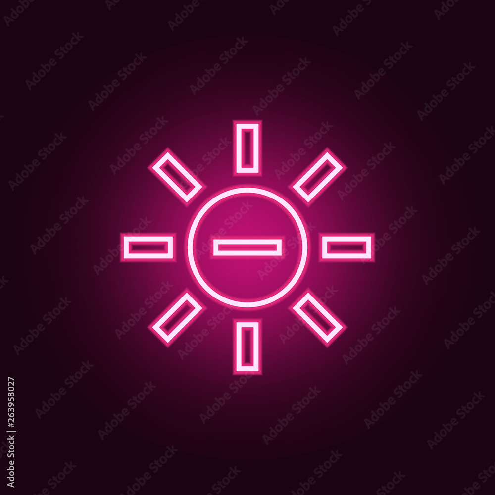 Poster the sun with a minus sign icon. elements of web in neon style icons. simple icon for websites, web d
