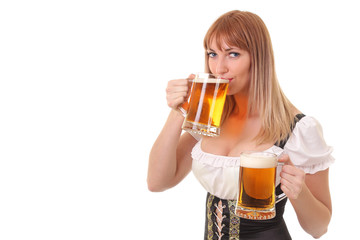 girl with a mug of fresh light beer