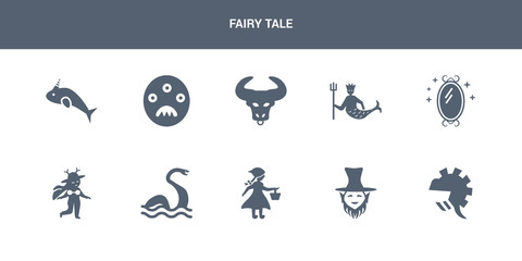 10 fairy tale vector icons such as knight, leprechaun, little  riding hood, loch ness monster, madre monte contains magic mirror, merman, minotaur, monster, narwhal. fairy tale icons