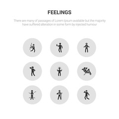 9 round vector icons such as bo human, broken human, chill human, cold comfortable contains confident confused content cool bo broken icon3_, gray feelings icons