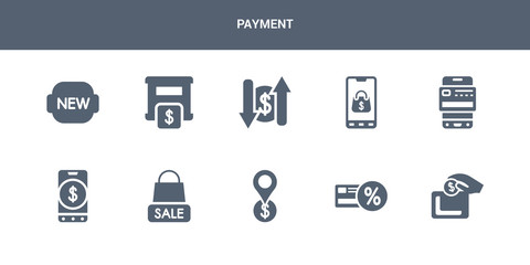 10 payment vector icons such as insert coin, loyalty card, map pointer, merchandise, mobile money contains mobile payment, mobile shopping, money transfer, moneybox, new. payment icons