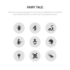 9 round vector icons such as hydra, jolly roger, karakasakozou, knight, leprechaun contains little  riding hood, loch ness monster, madre monte, magic mirror. hydra, jolly roger, icon3_, gray fairy