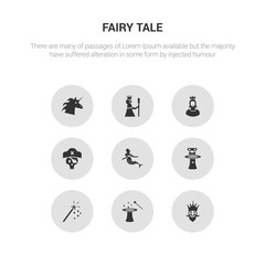 9 round vector icons such as king, magic, magic wand, magician, mermaid contains pirate, princess, queen, unicorn. king, magic, icon3_, gray fairy tale icons