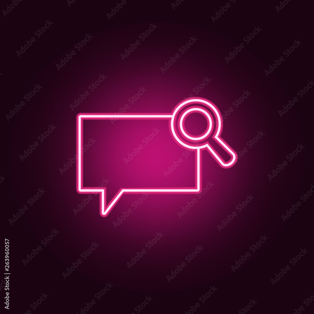 Poster bubbles communicating with a magnifying glass icon. elements of web in neon style icons. simple icon
