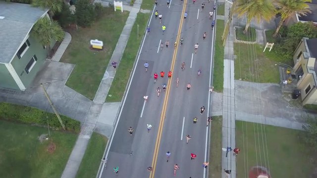 253 Aerial View of people running in a marathon