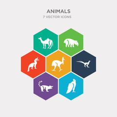 simple set of condor, coati, pheasant, cassowary icons, contains such as icons hornbill, tapir, camel facing left and more. 64x64 pixel perfect. infographics vector