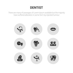 9 round vector icons such as check up, clinic, damaged tooth, decay, dental contains dental appointment, dental brackets, care, chair. check up, clinic, icon3_, gray dentist icons