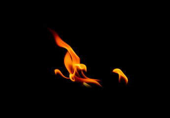 Fire flames isolated on black background.