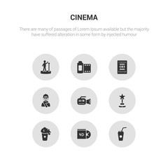 9 round vector icons such as drink, dvd, film, film award, film camera contains director, poster, roll, star. drink, dvd, icon3_, gray cinema icons