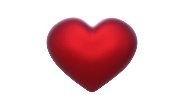 Red heart beats in the middle of the screen. Loop ready animation of rendered heart on white background with mask included.
