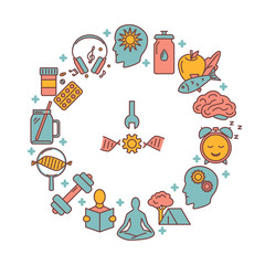 Biohacking round concept banner in line style