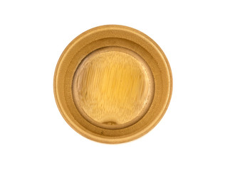 Empty wooden cups (plates) isolated on white background