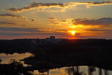 sunset over city