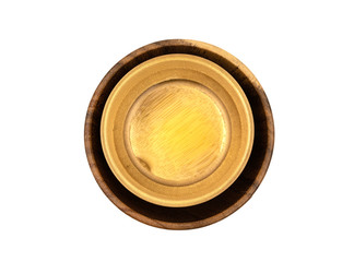 Empty wooden cups (plates) isolated on white background