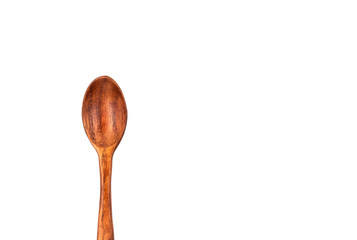 Empty wooden spoons isolated on white background, close up