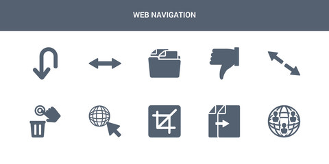 10 web navigation vector icons such as connections, copy, crop, cursor, delete contains diagonal arrow, dislike, documents, double arrow, down arrow. web navigation icons