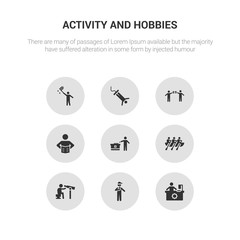 9 round vector icons such as bead, beatboxing, bird watching, boat race, boggle contains boy reading, brewing, bungee jumping, butterfly catcher. bead, beatboxing, icon3_, gray activity and hobbies