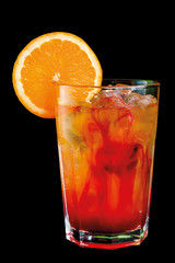 Campari and orange cocktail isolated on black background