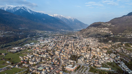 Valtellina, city of Sondrio. Aerial shot