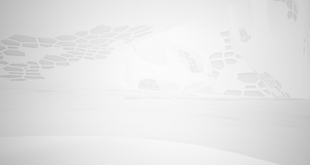 Abstract white parametric interior with window. 3D illustration and rendering.