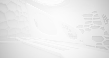 Abstract white parametric interior with window. 3D illustration and rendering.