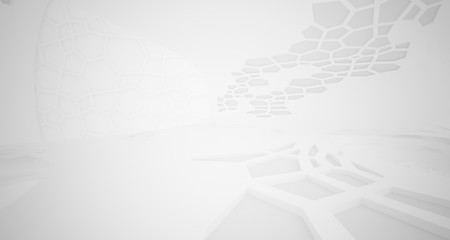 Abstract white parametric interior with window. 3D illustration and rendering.