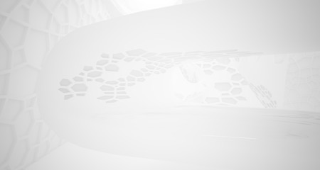 Abstract white parametric interior with window. 3D illustration and rendering.