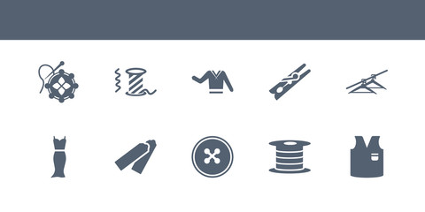 10 sew vector icons such as v, bobbin, button, chalk, clothes contains clothes hanger, clothespin, clothing, coil, crochet. sew icons
