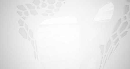 Abstract white parametric interior with window. 3D illustration and rendering.