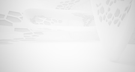 Abstract white parametric interior with window. 3D illustration and rendering.