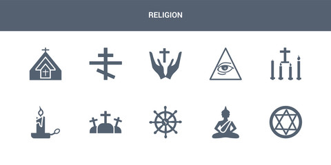 10 religion vector icons such as blasphemy, buddha, buddhism, calvary, candle contains candles, cao dai, christian, christianity, church. religion icons