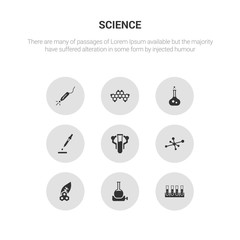 9 round vector icons such as tubes, volumetric flask, biology, cells, chemistry contains dropper, flask, formula, laser. tubes, volumetric flask, icon3_, gray science icons