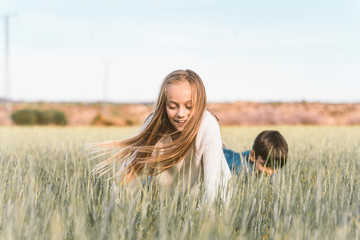 Kids playing in countryside