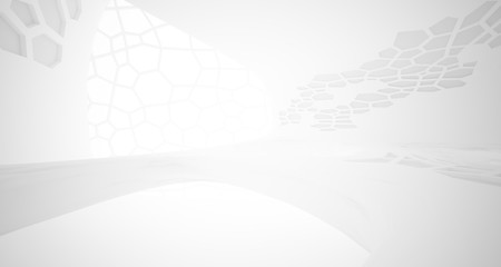 Abstract white parametric interior with window. 3D illustration and rendering.