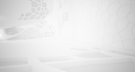 Abstract white parametric interior with window. 3D illustration and rendering.