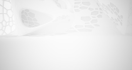 Abstract white parametric interior with window. 3D illustration and rendering.