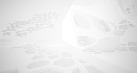 Abstract white parametric interior with window. 3D illustration and rendering.