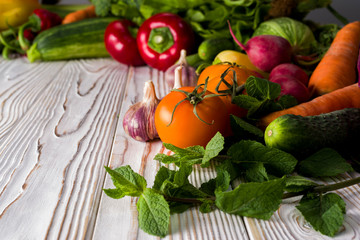 set of various vegetables on the table for cooking