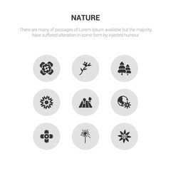 9 round vector icons such as daisy, dandelion, dianthus, eco globe, field contains flower, forest, freesia, gardenia. daisy, dandelion, icon3_, gray nature icons