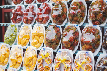 Different varieties of fruits in the Thai market.