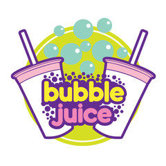 Vector illustration. Label of cute and fun sticker, badge, icon of  bubble juice.