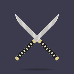 Crossed knives icon. Ninja weapon. Samurai equipment. Cartoon style. Clean and modern vector illustration for design, web.
