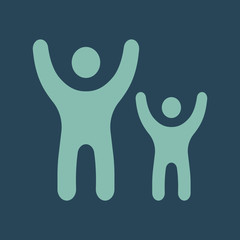 Color icon man with a child raise his hands