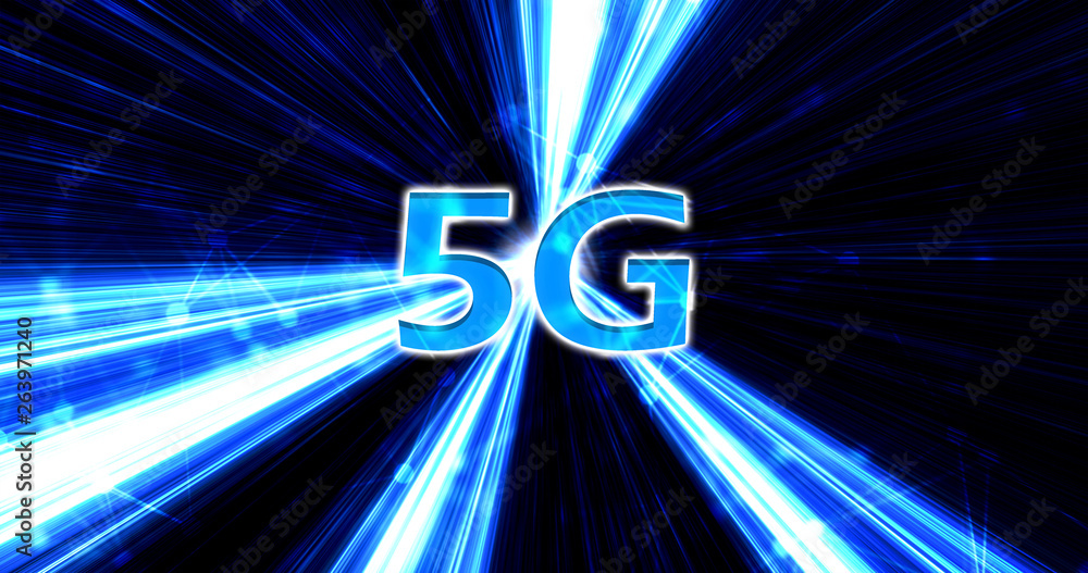 Poster creative glowing 5g backdrop. mobile internet concept. 3d rendering. 5g loop
