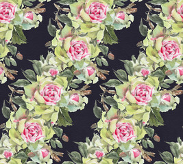 Seamless pattern with watercolor roses