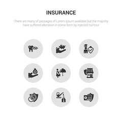 9 round vector icons such as bank safe, construction risk, marriage contract, small business insurance, pregnancy insurance contains money insurance, education deposit dental bank safe, construction