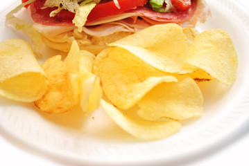 Potato Chips Served with a Sandwich 